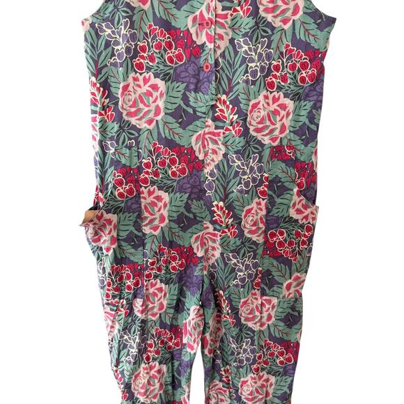 Laura Ashley Floral Sleeveless Jumpsuit Button Front Scoop Neck Size 10 - Picture 6 of 12